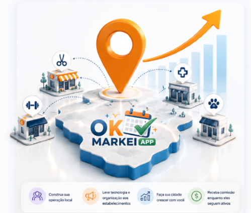Afiliado Ok Markei apresentando o app a um estabelecimento